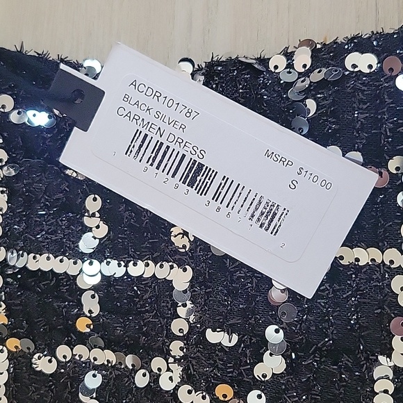 NWT ASTR The Label Carmen Sequin Strapless Mini Dress-Black/Silver - Picture 9 of 13